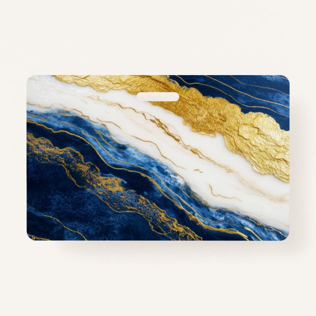 Badge Marbre bleu marine de luxe et feuille d'or (Devant)