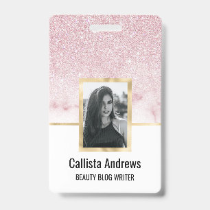 Badge Marbre Pailleté Rose Blanc Dégradé Ombré Luxueux