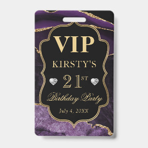 Badge Marbre Violet et Or Paillettes Agate Anniversaire