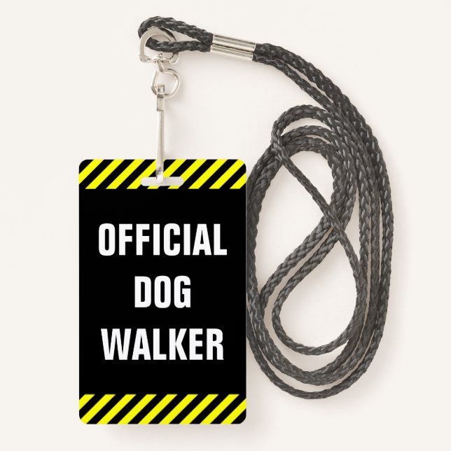 Badge "MARCHEUR OFFICIEL DE CHIEN" ; Insigne noir et (Devant avec lanière)