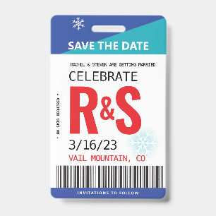 Badge Mariage Sauvegarder la date original Ski Lift Tick