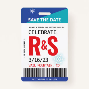 Badge Mariage Sauvegarder la date original Ski Lift Tick