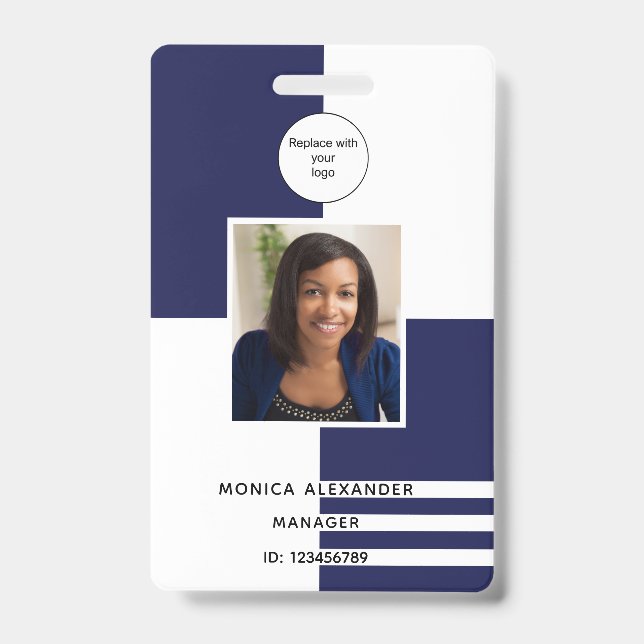 Badge Marine bleu profil blanc photo entreprise (Front)