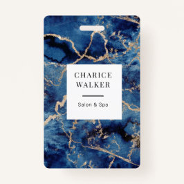 Badge marine bleu vagues or océan salon nom monogramme
