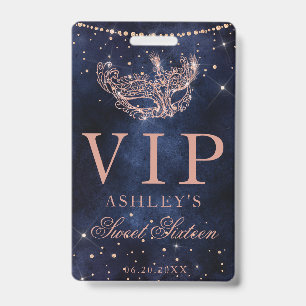 Badge Masque de masquerade rose or scintillant Sweet 16 