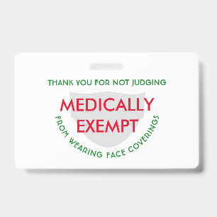 Badge Masque Visage Blanc Médicalement Exempté
