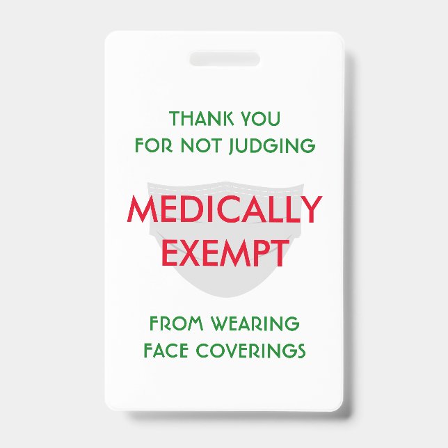 Badge Masque Visage Blanc Médicalement Exempté (Front)