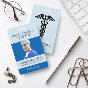 Badge Médecin chirurgien médical bleu Caducée Hôpital