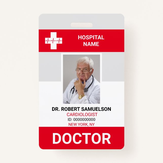 Badge MÉDECIN MÉDICALE INFIRMIÈRE MÉDECINE PHOTO rouge (Devant)