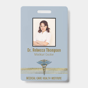 Badge Médicale bleu clair Caduceus Gold Foil Strips ID