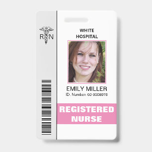 Badge Médicale RN employé caduceus modèle photo rose