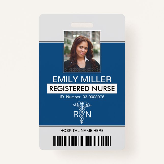 Badge Médicale RN employé modèle photo bleu classique (Devant)