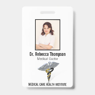 Badge Médicale Silver Caduceus Black Gold Photo ID
