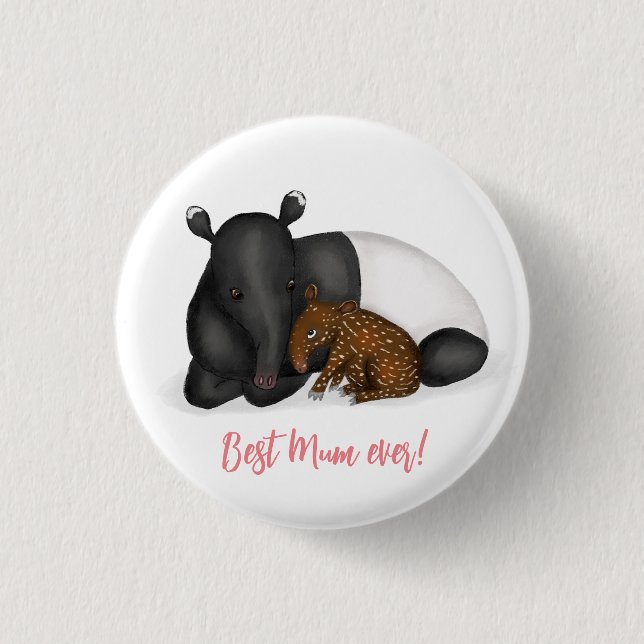 Badge "Meilleure maman jamais" de tapir mère et bé (Devant)