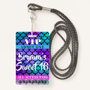 Badge Mermaid rose violet Turquoise Party Sweet 16 VIP P