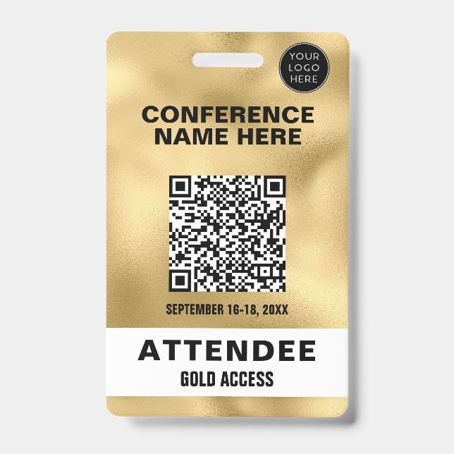 Badge Metallic Faux Gold Foil QR Code Conférence (Front)