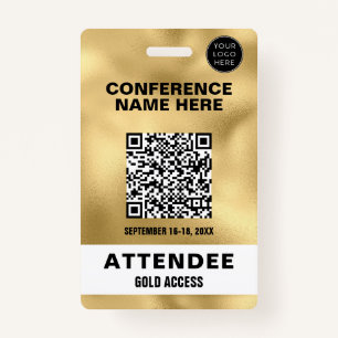 Badge Metallic Faux Gold Foil QR Code Conférence