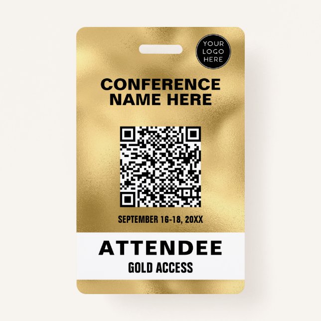 Badge Metallic Faux Gold Foil QR Code Conférence (Devant)