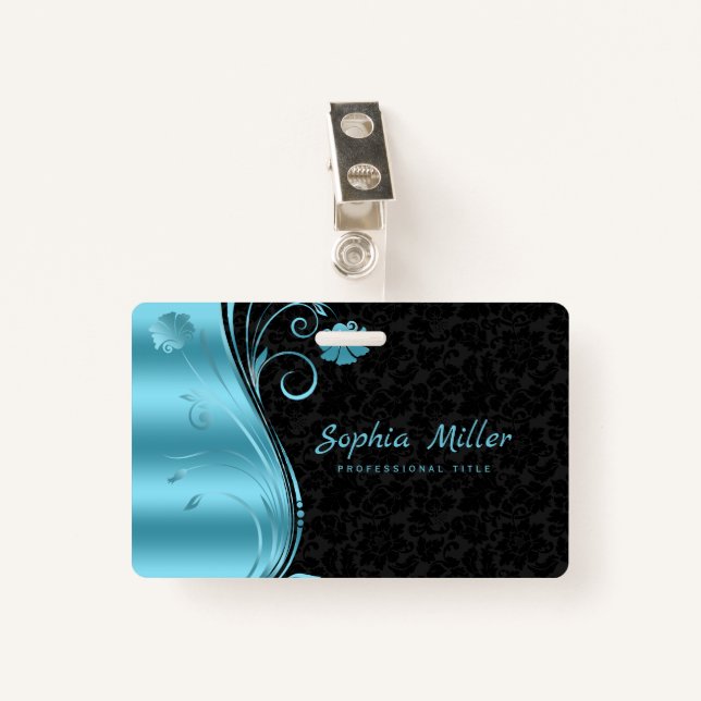 Badge Métallurgique bleu brun noir Damas (Devant avec clip)