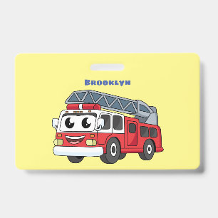 Badge Mignon dessin animé de camion de pompiers heureux