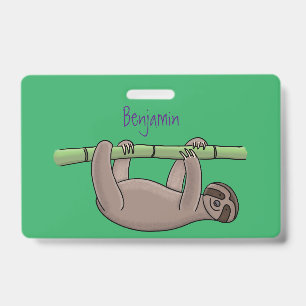 Badge Mignon paresseux souriant sur une illustration de