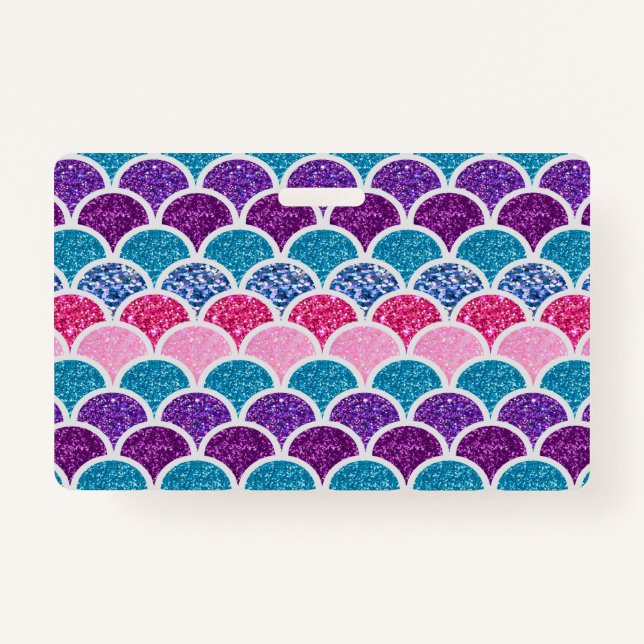 Badge mignonette aqua rose turquoise mauve écailles (Devant)