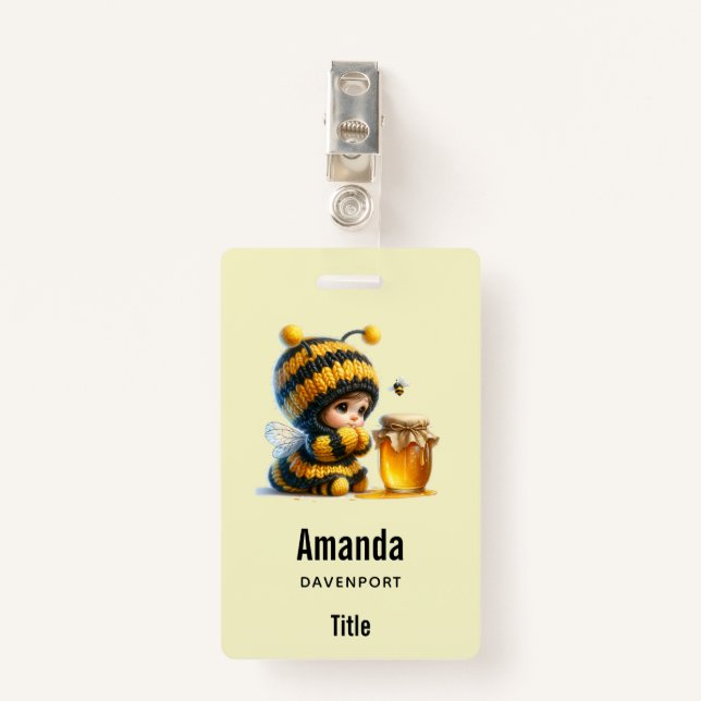 Badge Mignonne fille en costume d'abeille avec miel (Devant avec clip)