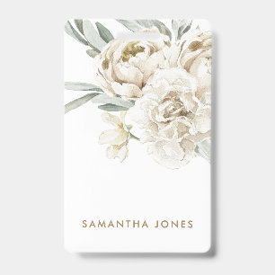 Badge Minimaliste Moderne Peonie Florale Blanc Aquarelle