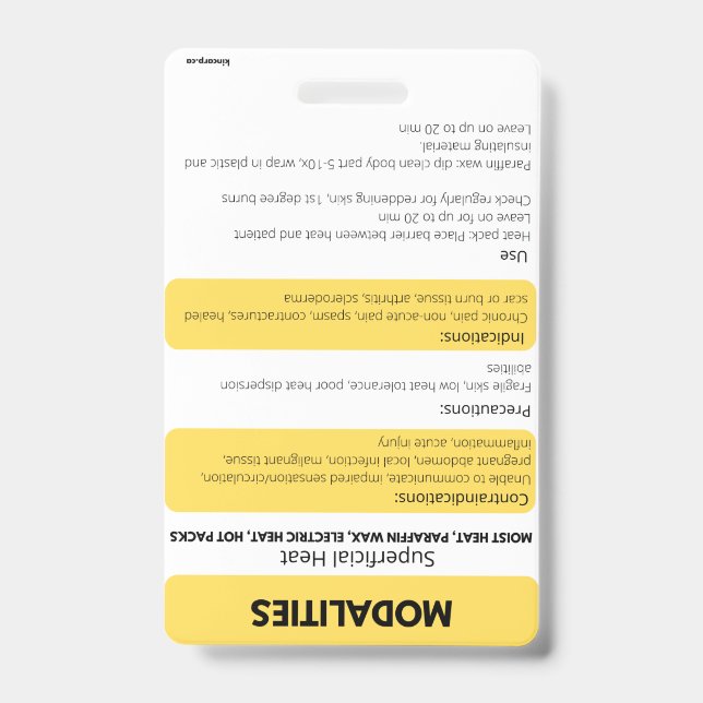 Badge Modalités (chaud/froid) Référence de la carte d'in (Face)