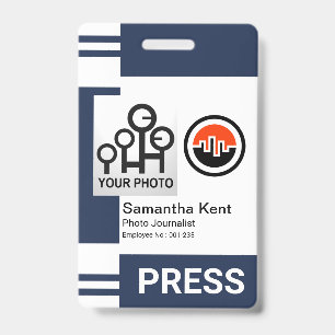 Badge Modèle de cadre photo Colonnes à rayure bleue, Pre