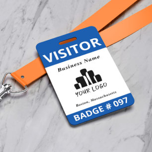 Badge Modèle de logo de visiteur bleu blanc double face
