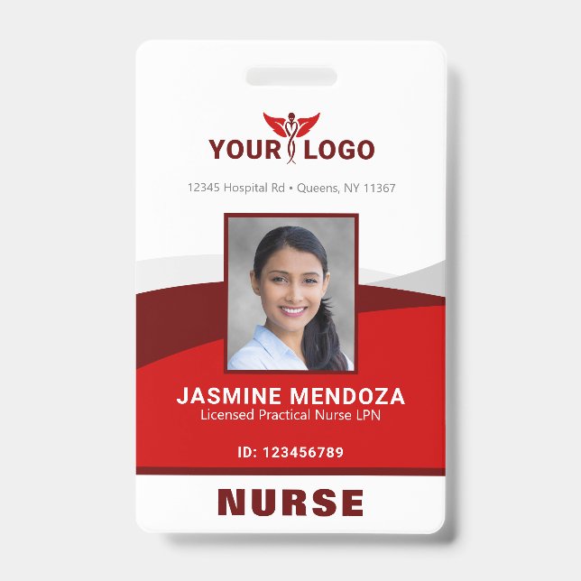 Badge Modèle de logo photo rouge Nom de l'employé ID de  (Avant)