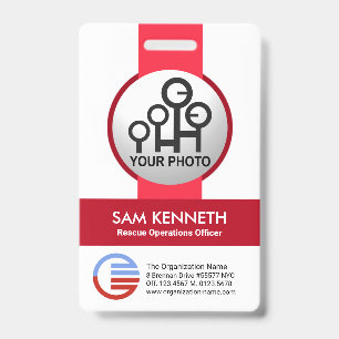 Badge Modèle de photo à rayures rouges simples élégantes