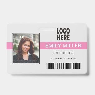 Badge Modèle de photo rose avec logo d'employé de l'entr