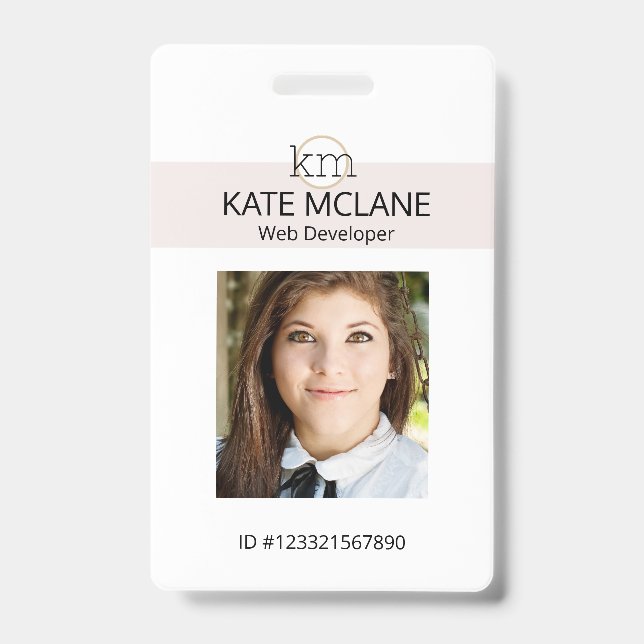 Badge Modèle esthétique rose pour photo d'employé avec n (Avant)
