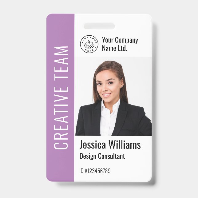 Badge Modèle Moderne Photo de l'Employé Logo Nom Violet (Avant)
