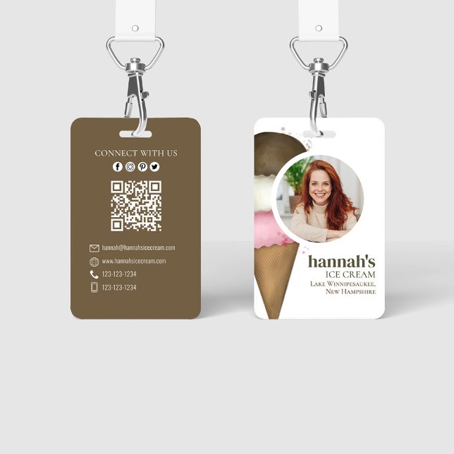 Badge Modèle photo de code QR de crème glacée d'entrepri (Business photo ID Badge, ice cream shop.)