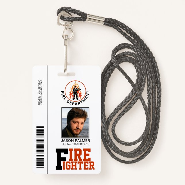 Badge Modèle photo du service pompiers/pompiers (Devant avec lanière)