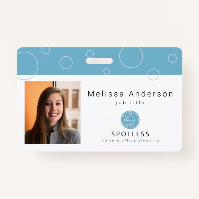 Badge Modern Broom Logo Blue Cleaning Service ID Photo (Devant)