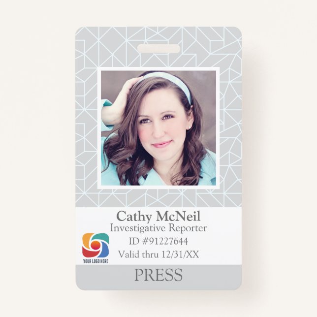 Badge Modern Chic Press Reporter Photographe ID du perso (Devant)