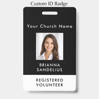 Badge Modern Custom Black Photo ID Church Volunteer