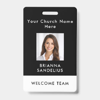 Badge Modern Custom Black Photo ID Church Volunteer
