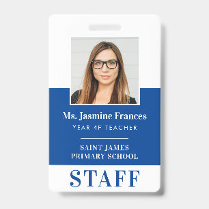 Badge MODERN EMPLOYEE PHOTO ID simple royal bleu