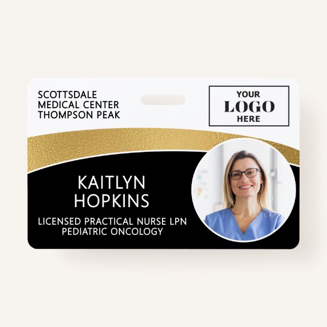 Badge Modern Logo Photo ID Barcode Employee Name (Devant)