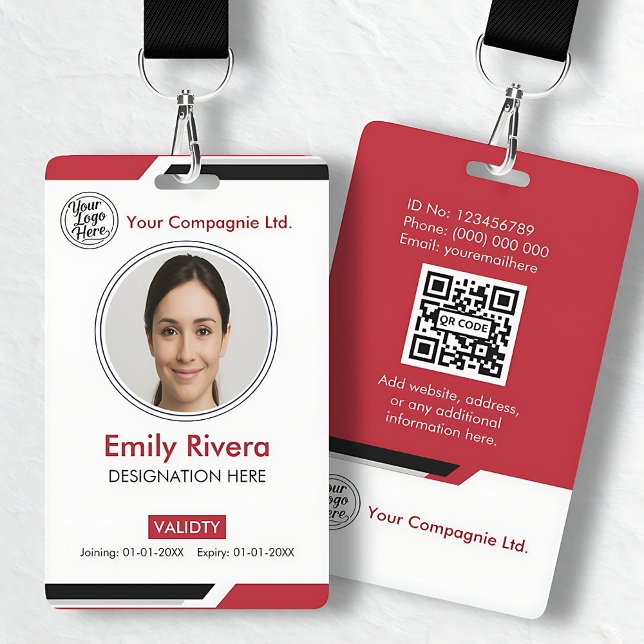 Badge Modern Red Professional Photo ID Card (Modern Red Professional Photo ID Card Badge)