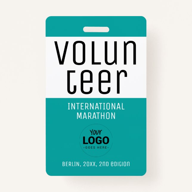 Badge Modern Turquoise Volunteer ID Logo Code QR (Devant)