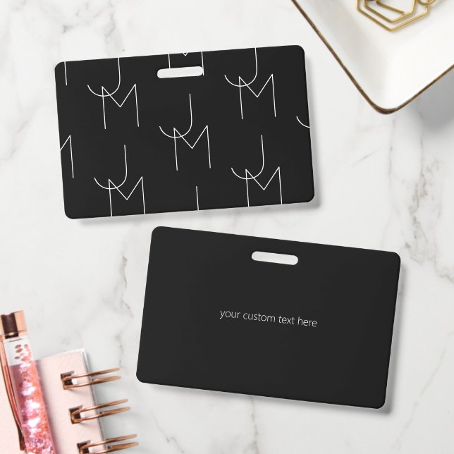 Badge Moderne 2 Initiales Motif | Noir & Blanc (Bureau)