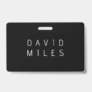 Badge Moderne éditable minimaliste nom   Noir & Blanc