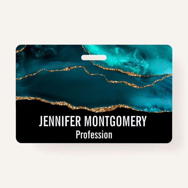 Badge Moderne et élégant Turquoise Agate & Gold Ribbon s (Devant)