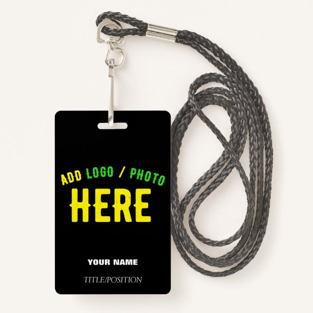 BADGE MODERNE ET MODERNE PERSONNALISABLE NOIR VÉRIFIÉ (Devant avec lanière)